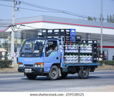CHIANG MAI, THAILAND - DECEMBER  30 2014: Drinking water delivery truck of Rich company.   Photo at road no.1001 about 8 km from downtown Chiangmai, thailand.