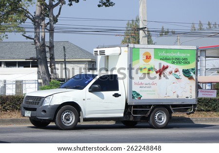 CHIANG MAI, THAILAND - JANUARY  5 2015:   Container Pick up truck of GOSUN Chicket Product. Photo at road no 1001 about 8 km from downtown Chiangmai, thailand.