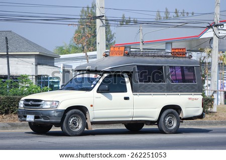 CHIANG MAI, THAILAND - JANUARY  5 2015: School bus. Pick up of Sansai Vithayakom School. Photo at road no 1001 about 8 km from downtown Chiangmai, thailand.