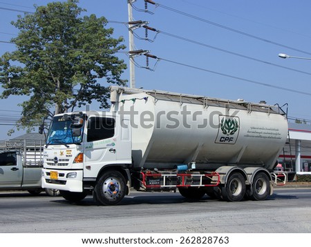 CHIANG MAI, THAILAND - MARCH 5 2015:  Animal food Tank Truck of KYD Transport. Photo at road no.1001 about 8 km from city center, thailand.