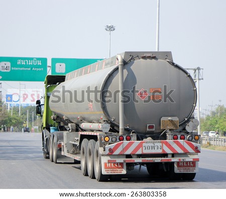 CHIANGMAI, THAILAND - MARCH  4 2015: Oil Truck of P2 Oil transport Company. Photo at Road No.11 about 5 Km from Chiang mai city.