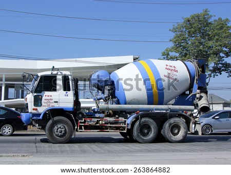 CHIANG MAI, THAILAND - JANUARY 6 2015:  Cement truck of PWS Concrete. Photo at road no 1001 about 8 km from downtown Chiangmai, thailand.