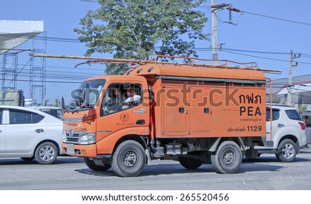 CHIANG MAI, THAILAND - JANUARY 12 2015:  Truck of Emergency Service team of   Provincial eletricity Authority of Thailand.   Photo at road no 1001 about 8 km from downtown Chiangmai, thailand.