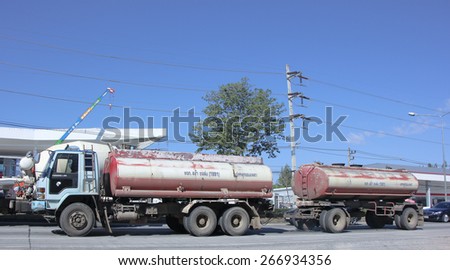 CHIANG MAI, THAILAND - JANUARY 12 2015: Trailer Oil Truck. Photo at road no.1001 about 8 km from city center, thailand.