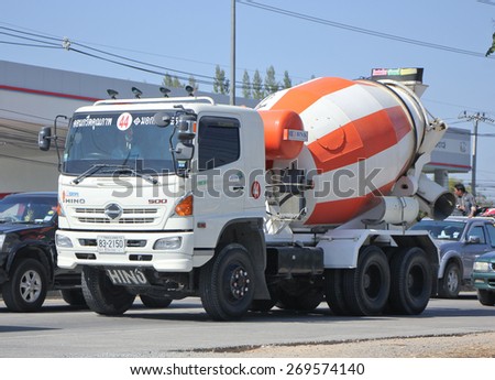 CHIANGMAI, THAILAND -JANUARY 23 2015:  Cement truck of PPS Concrete company.  Photo at road no.1001 about 8 km from downtown Chiangmai, thailand.