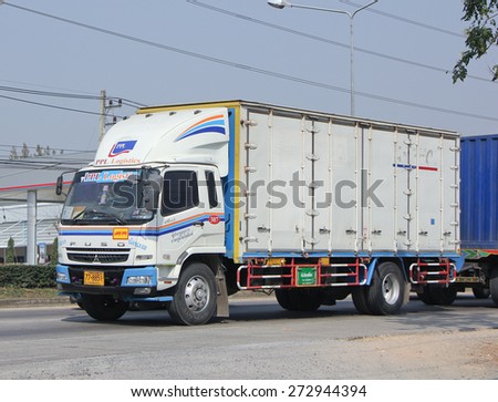 CHIANGMAI, THAILAND -FEBRUARY 2 2015: Trailer Container Cargo Truck of Pakpoom Logistic Company. Photo at road no.1001 about 8 km from city center, thailand.