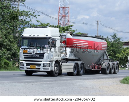 CHIANGMAI , THAILAND -JUNE 4 2015:  Cement truck of Phadungrit Transport. Photo at road no.1001 about 8 km from city center, thailand.
