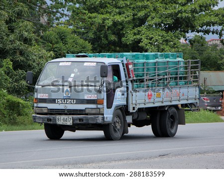CHIANGMAI , THAILAND -JUNE 8 2015: Gas truck of PTT  gas company. Photo at road no 121 about 8 km from downtown Chiangmai, thailand.