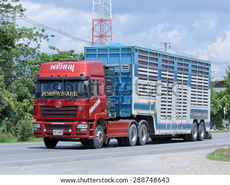CHIANGMAI, THAILAND - JUNE  18 2015: Cargo truck of Pornwisanu Transport Company. Photo at road no.121 about 8 km from downtown Chiangmai, thailand.
