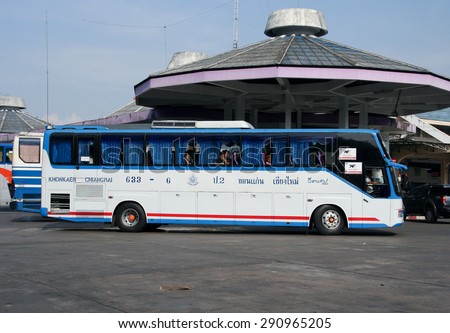 CHIANGMAI, THAILAND - MAY  5 2010: Esarn tour company bus no.633-6 route Khonkaen and Chiangmai. Photo at Chiangmai bus station, thailand.