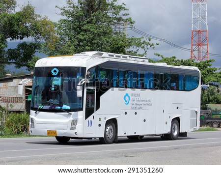 CHIANGMAI, THAILAND -JUNE 28 2015:  Travel bus of New Chiangmai Travel Company. Photo at road no 121 about 8 km from downtown Chiangmai, thailand.