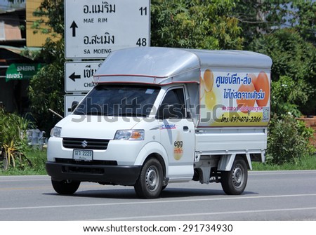 CHIANGMAI, THAILAND -JUNE 29 2015: Mini truck of Egg Man fresh Egg Delivery. Photo at road no 121 about 8 km from downtown Chiangmai, thailand.
