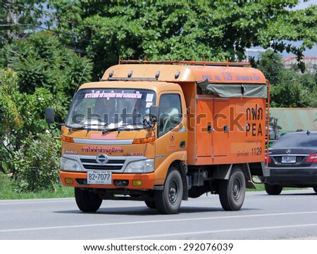 CHIANGMAI , THAILAND -JUNE 29 2015:  Truck of Emergency Service team of Provincial eletricity Authority of Thailand. Photo at road no 1001 about 8 km from downtown Chiangmai, thailand.
