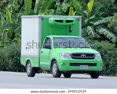 CHIANGMAI, THAILAND -JULY 2 2015:  Private cold container Pickup truck. Photo at road no.1001 about 8 km from downtown Chiangmai, thailand.