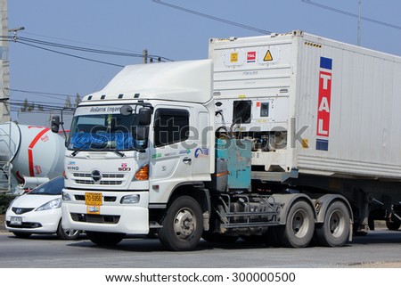 CHIANGMAI , THAILAND- FEBRUARY 5 2015: Container Cargo Trailer truck of Perfect Trailer Transport Company. Photo at road no 121 about 8 km from downtown Chiangmai, thailand.