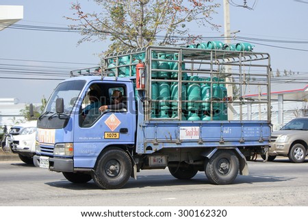 CHIANGMAI , THAILAND- FEBRUARY 5 2015:  Gas truck of PTT gas company. Photo at road no 121 about 8 km from downtown Chiangmai, thailand.