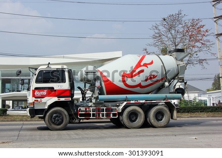 CHIANGMAI , THAILAND -FEBRUARY  6 2015 :  Cement truck of INSEE Concrete company. Photo at road no 121 about 8 km from downtown Chiangmai, thailand.