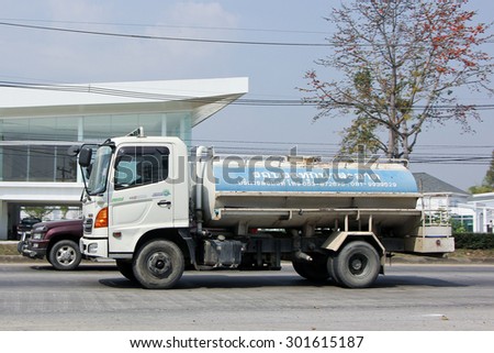 CHIANGMAI , THAILAND -FEBRUARY 6 2015: Private Water Tank Truck. For Delivery Pure Water.  Photo at road no 121 about 8 km from downtown Chiangmai, thailand.