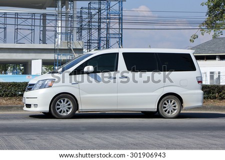 CHIANGMAI , THAILAND -DECEMBER 30 2014:  Private Toyota Alpha car. Family van with hybrid drive to large families. Photo at road no.121 about 8 km from downtown Chiangmai, thailand.