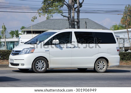 CHIANGMAI , THAILAND -DECEMBER 30 2014:  Private Toyota Alpha car. Family van with hybrid drive to large families. Photo at road no.121 about 8 km from downtown Chiangmai, thailand.
