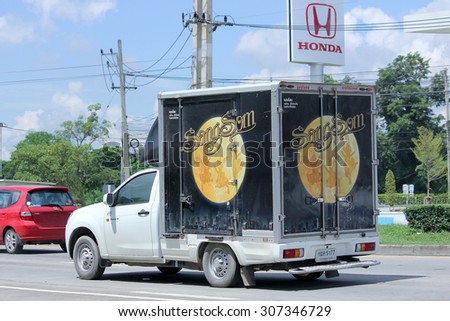 CHIANGMAI, THAILAND -AUGUST 8 2015: Truck of Sangsom product,  Thai Beverage Public Company Limited. Photo at road no 121 about 8 km from downtown Chiangmai, thailand.