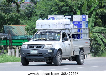 CHIANGMAI, THAILAND -AUGUST 8 2015: Drinking water delivery Pickup truck of Glacier company. Photo at road no.121 about 8 km from downtown Chiangmai, thailand.