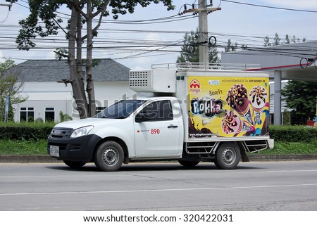 CHIANGMAI, THAILAND -AUGUST 20 2015: Container Pick up truck of Mingo Ice Cream. Photo at road no 1001 about 8 km from downtown Chiangmai, thailand.