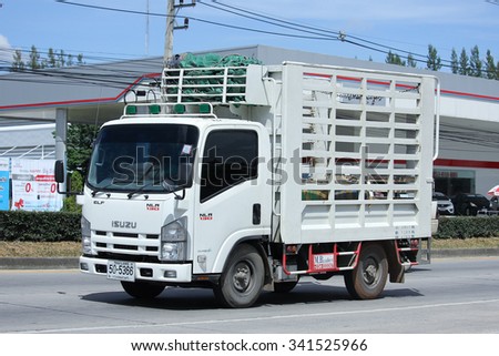 CHIANGMAI, THAILAND -OCTOBER  8 2015:   Private Isuzu Cargo truck. Photo at road no.121 about 8 km from downtown Chiangmai, thailand.