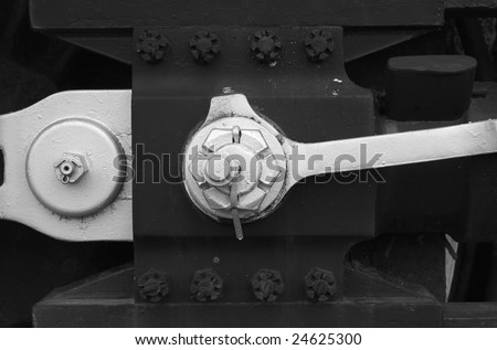 Detail of the drive mechanism of a steam powered locomotive.