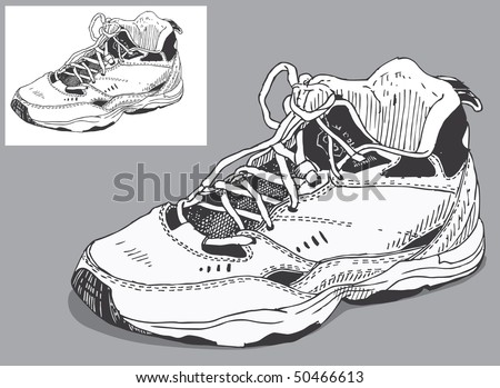 Hand drawn style illustration of a left tennis shoe.