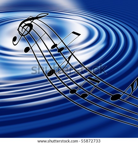 stock photo blue waves and music symbol
