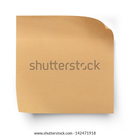 Brown sticker paper note isolated on white with clipping  path