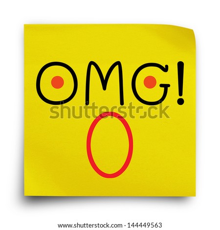 Omg!! Wording With Face Cartoon On Yellow Sticker Paper ...