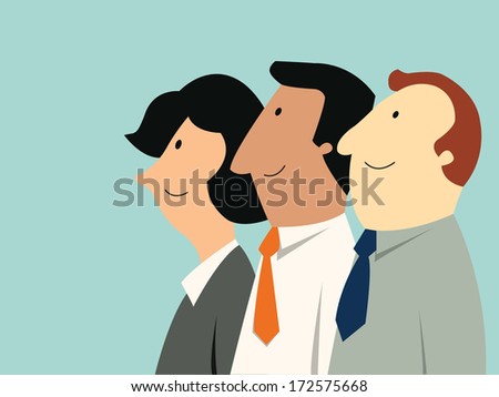 Business man and woman looking away in the same direction. Business teamwork concept. Each characters has separated layers, it is easy to move or change color.