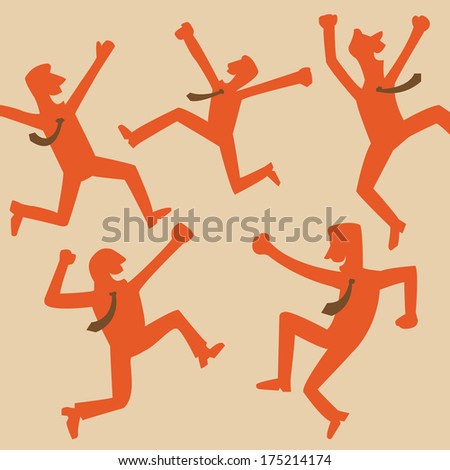 Silhouette of happy and jumping businessman in vintage style. Feeling and emotion concept in winning or happiness.