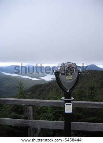 Binoculars at Observation Point at the Top of Whiteface Mountain, Adirondacks, NY, USA.