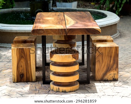 Outdoors wood furniture natural background