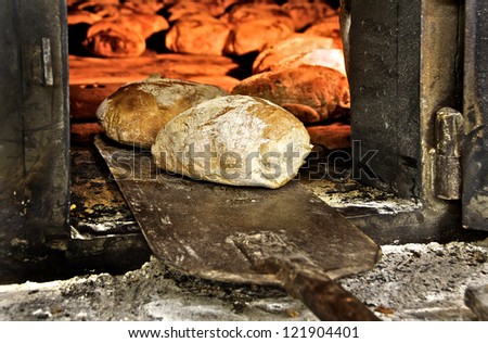 Bread freshly made. Out of a traditional brick oven. This oven work with wood