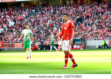 LISBON, PORTUGAL - MAY 19: Sport Lisboa e Benfica team VS Moreirense team in the last game for National league .Oscar Cardozo, number 7 of SLB team.  Lisbon - Portugal, 19 May 2013