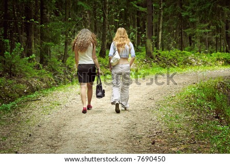 Girls walking in the park