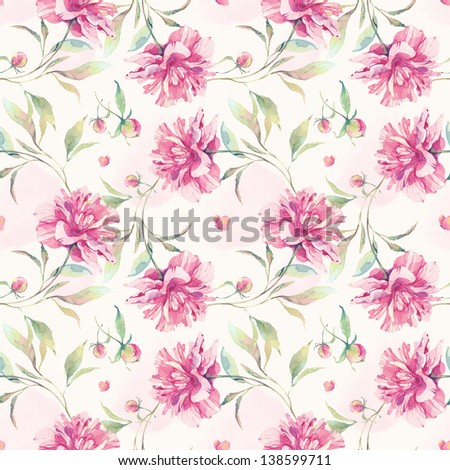 Seamless Pattern With Peony Flowers. Watercolor Illustration.
