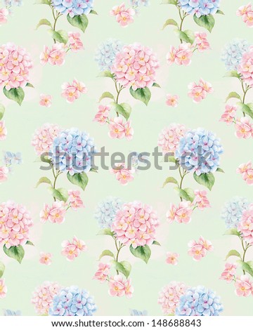 Seamless pattern with hydrangea flowers. Watercolor illustration.