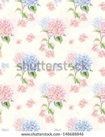 Seamless Pattern With Hydrangea Flowers. Watercolor Illustration.