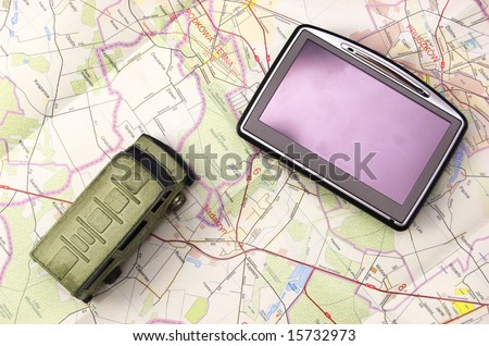 GPS - global positioning system and car on map