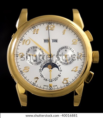 Luxury gold watch isolated on black background