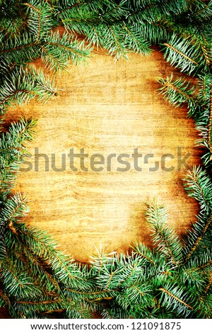 Christmas fir tree on a wooden board/Christmas green framework