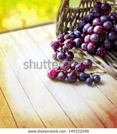 assortment of ripe sweet grapes in basket on sunny background/Grapes in the basket/ Summer Wine Season