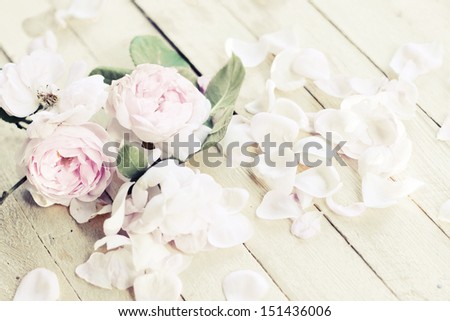 Beautiful roses on wooden background/holidays romantic background