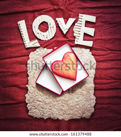Vintage holidays card with heart as a symbol of love/valentines day card with word \