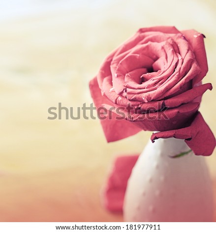 Holidays Vintage card with beautiful rose .Concept photograph for Valentines Day, Memorials and Weddings